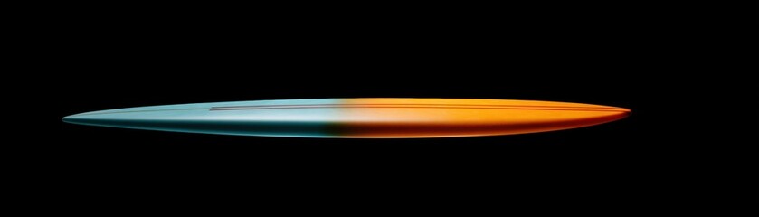Fototapeta premium Long slender boat floating on dark water with color reflection