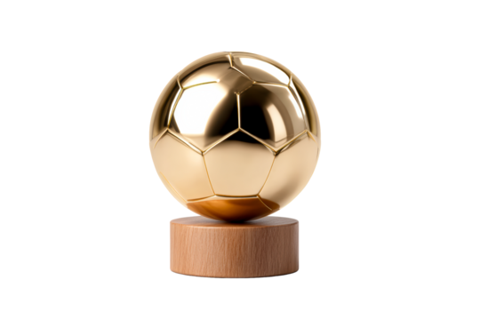 Golden soccer trophy on wooden base with transparent background - Powered by Adobe