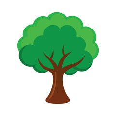 Cartoon tree with green leaves and brown trunk.
