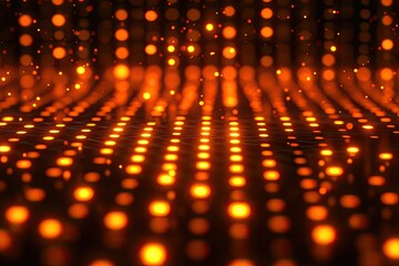 Glowing orange bokeh lights shimmer against dark background. Use as a festive backdrop or abstract graphic element.