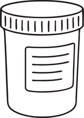 Simple Black and White Outline Drawing of a Plastic Specimen Container with a Label on the Side