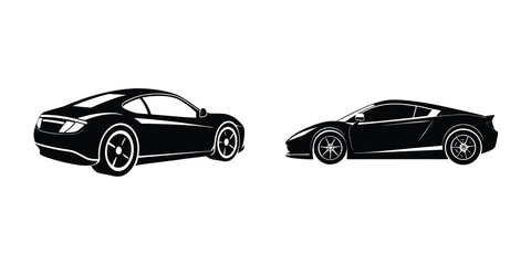 Simple Flat Artwork of a Sleek Sports Car Skidding in Three-Quarter Rear View Isolated on White Background