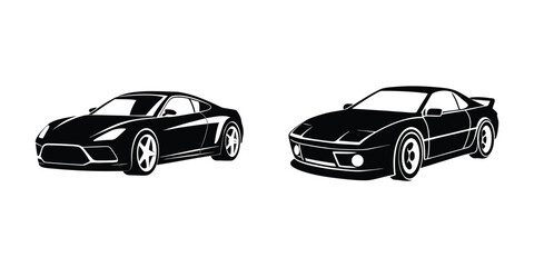 Low Profile Sports Car Front Angle Racing Into Distance Silhouette on White Background