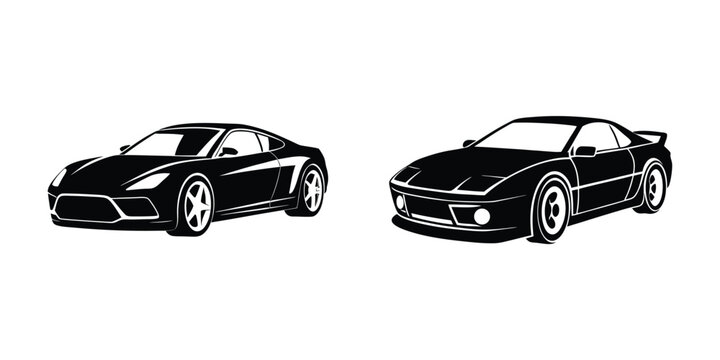 Low Profile Sports Car Front Angle Racing Into Distance Silhouette on White Background