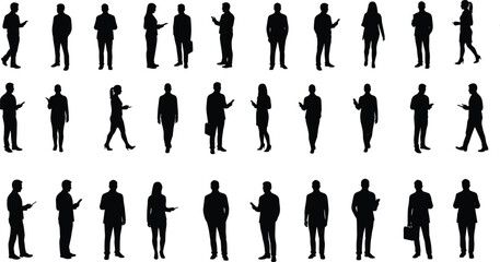 Silhouette Collection of Business People in Various Poses, Ideal for Corporate and Professional Illustrations
