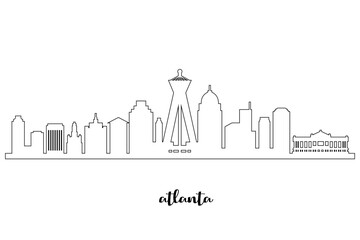 Atlanta Skyline Silhouette. Atlanta City. Black and White Silhouette of Atlanta City. Vector Design Isolated on White Background