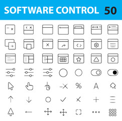 Software Control Line Icons Set,  Editable Vector Symbols for Interface Functions, System Settings, and App Controls

