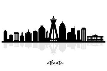Atlanta Skyline Silhouette. Atlanta City. Black and White Silhouette of Atlanta City. Vector Design Isolated on White Background