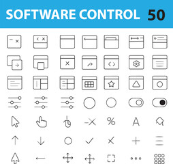 Software Control Line Icons Set,  Editable Vector Symbols for Interface Functions, System Settings, and App Controls


