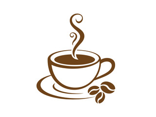 Obraz premium Black Coffee Cup Icon Steaming Hot Beverage Silhouette