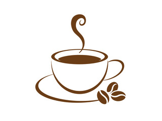 Obraz premium Black Coffee Cup Icon Steaming Hot Beverage Silhouette