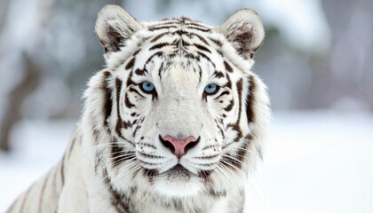 Naklejka premium Fierce Focus: white Tiger Close-Up in the Wild, snow, Generated image