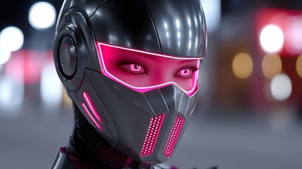 Fototapeta premium female character with glowing pink eyes in futuristic Tokyo