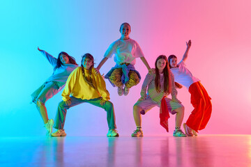 A youthful dance crew celebrates diversity and creative movement in a colorful urban performance....