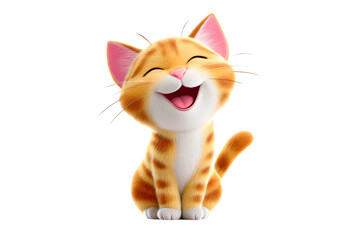 Cute cartoon orange cat smiling with happiness