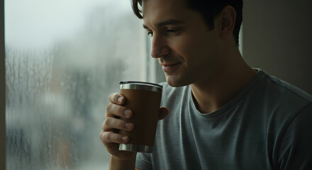 man drinking coffee