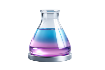 Colorful liquid in a scientific flask with a transparent background