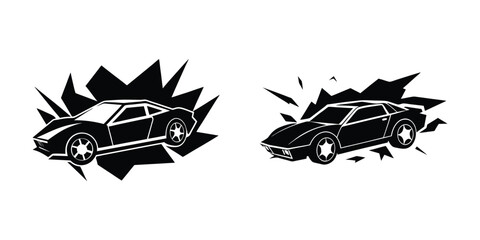 Bold Sports Car Profile View Tearing Down the Track Flat Silhouette on White Background