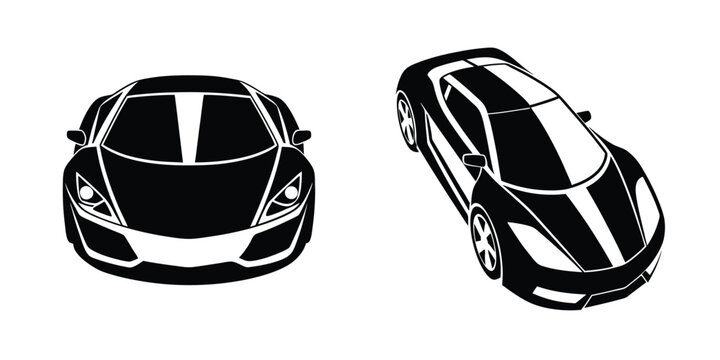 Simple Top-Down Illustration of a Sleek Sports Car Speeding Flat Silhouette on White Background