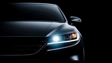 banner car headlight close up on black background