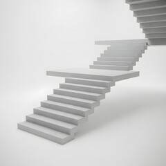 Minimalist Architectural Concrete Staircase Design, Isolated on White Background, Modern Building Element, Abstract Structure