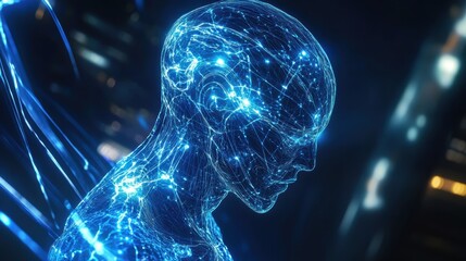 Human-AI Interface with Glowing Neural Connections U