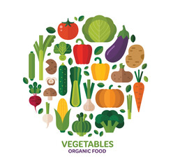 colorful circular arrangement of fresh organic vegetables promoting healthy eating, vegan lifestyle, and sustainable agriculture