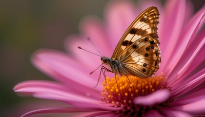 Close-Up of Beautiful Butterfly Sitting on Flower &ndash; Delicate Wings, Nature&rsquo;s Elegance, and Colorful Blooms in a Peaceful Garden Wildlife Moment