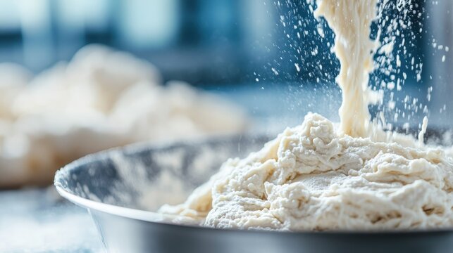 Flour cascades into a silver mixing bowl, embodying the start of a delightful baking process, where simple ingredients blend to create cherished culinary treats.