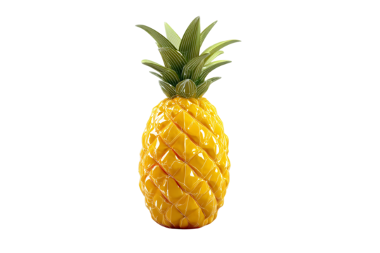 Vibrant Yellow Pineapple Fruit with Green Leaves on transparent background