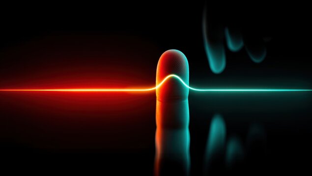 Finger Scan with Red and Blue Neon Line