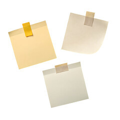 Three Blank Beige and Cream Sticky Notes isolated on a transparent background notepads