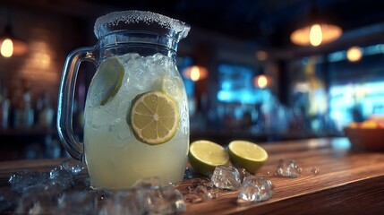 氷とライムが爽やかに香る冷たいドリンクピッチャー