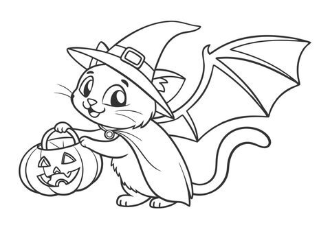 halloween cat with pumpkin and wings clip art preview