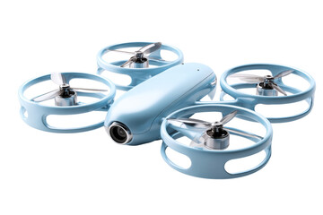 Compact blue drone with four propellers for smooth flight
