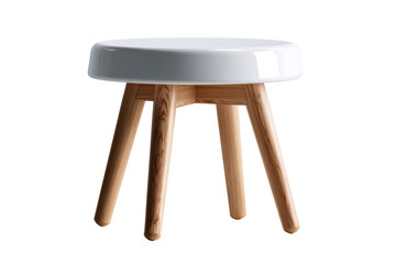 Minimalist stool with a sleek white top and wooden legs