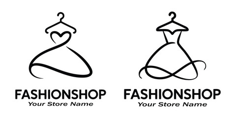 Obraz premium Elegant Fashion Boutique Logo Line art icon of a dress on a White Background