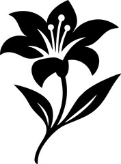 Monoline lily flower vector graphic, elegant and thin single-line drawing in black and white, minimalist style for digital or print.