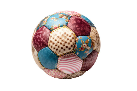 Colorful patchwork soccer ball with transparent background