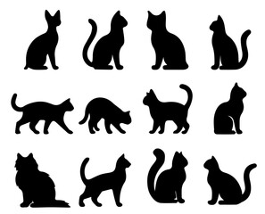 Collection of cat silhouettes vector illustration for design and decoration needs black cats isolated
