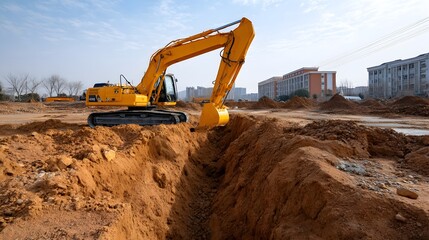 Obraz premium Heavy digging and moving earth on a construction site