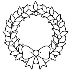 Christmas Wreath line art icon vector