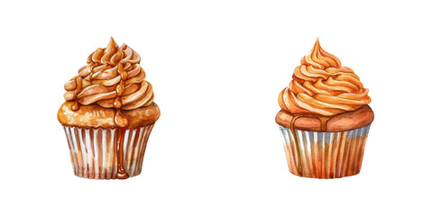 caramel cupcake watercolor vector illustration