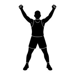 Silhouette of celebrating athlete winner champion with arms raised in victory pose vector illustration