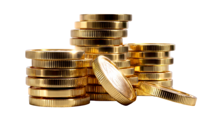 Stacked gold coins on a transparent background for financial themes
