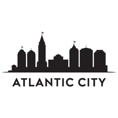 Fototapeta premium Atlantic city skyline silhouette. Black Arlington city. Vector black silhouette. with white background