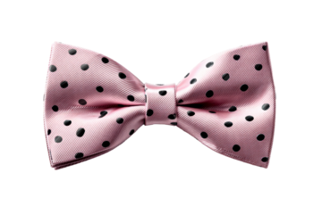 Elegant pink bow tie with black polka dots on a transparent background