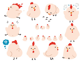 Expressive Cartoon Chicken Characters Illustration Set