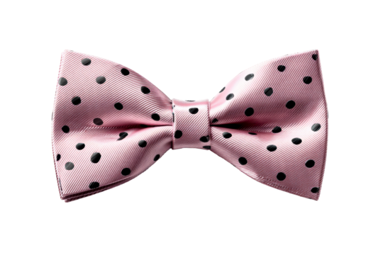 Elegant pink bow tie with black polka dots on a transparent background - Powered by Adobe