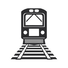 Gray Train Icon on Railroad Tracks Front View railway